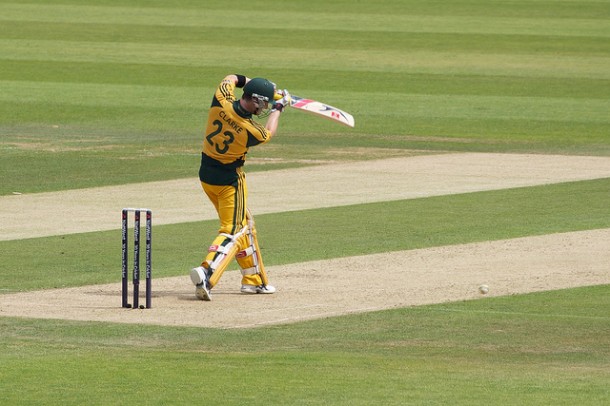 The Australian national team bats against the English national team at The Oval, a cricket ground in England.&nbsp;
